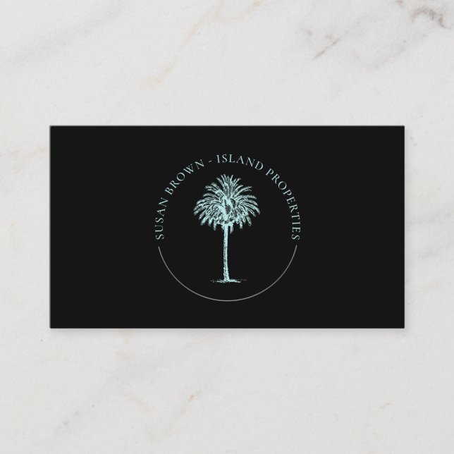 Blue Palm Tree Logo Business Card (Front)