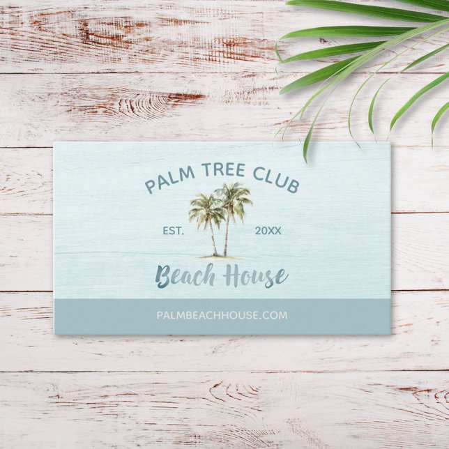 Blue Palm Tree modern Beach House Business Card (Close up)