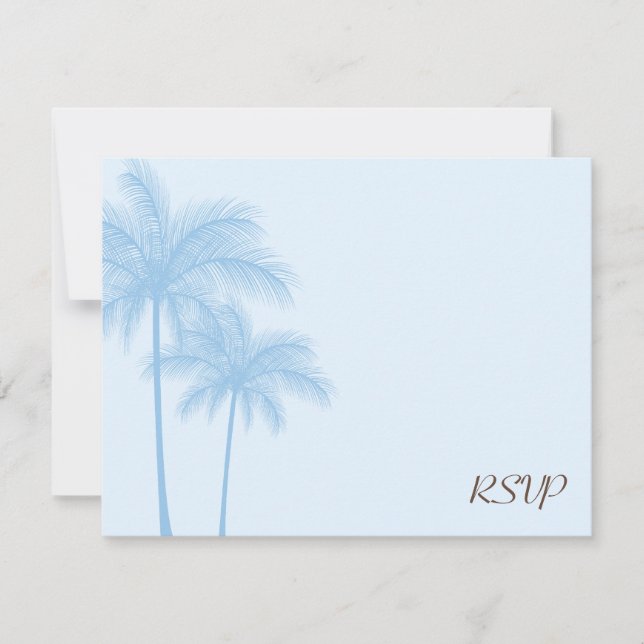 Blue Palm Tree RSVP Wedding Response Card (Front)