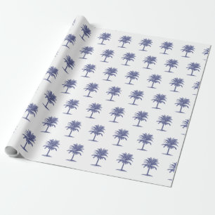 Blue Palm Tree Toile Wrapping Paper