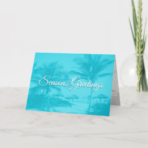 Blue Palm Trees Custom Text Christmas Card