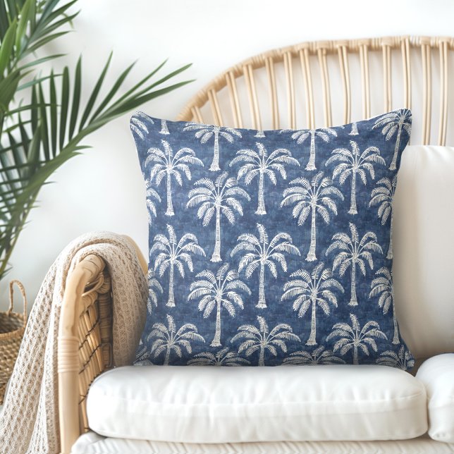 Blue Palm Trees Throw Pillow (Creator Uploaded)