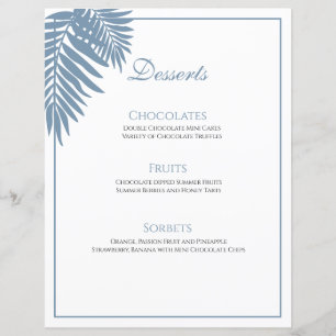 Blue Palm Wedding 8.5X11 Customizable Dessert Menu