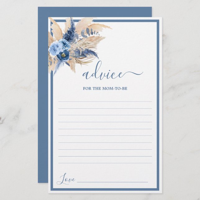 Blue Pampas Grass Advice for Mom To Be card (Front/Back)