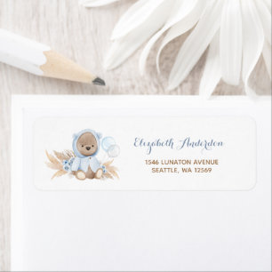 Blue Pampas Grass Boho Teddy Bear Étiquettes de ad