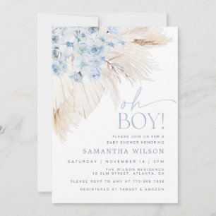 Blue Pampas Grass Boy Baby Shower Invitation