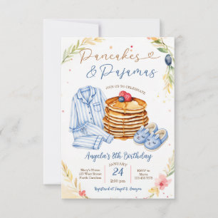 Blue Pancakes and Pyjamas Birthday Party  Invitation