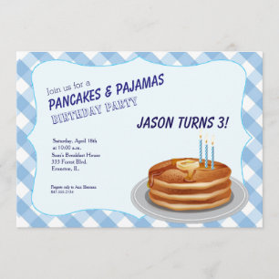 blue pancakes birthday party invitation