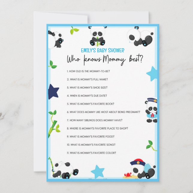 Blue Panda Baby Shower Game Size Invitation (Front)