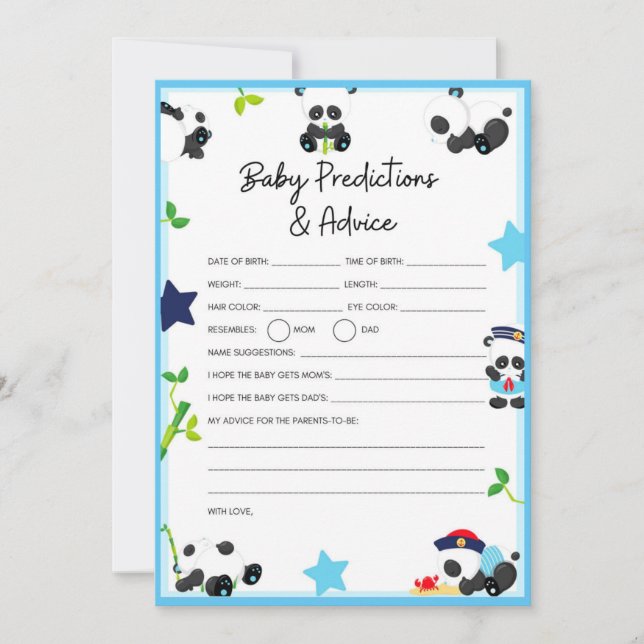 Blue Panda Baby shower Taille du jeu Invitation (Devant)