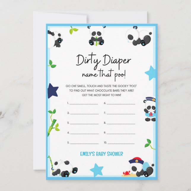Blue Panda Baby shower Taille du jeu Invitation (Devant)