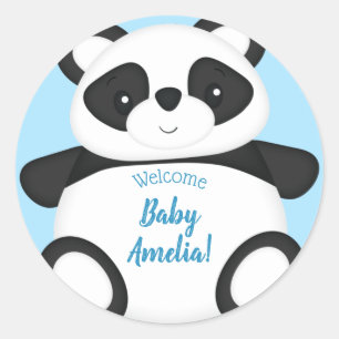 Blue Panda Bear Baby Shower Classic Round Sticker