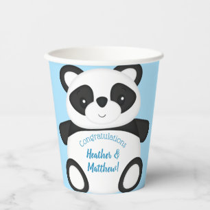 Blue Panda Bear Baby Shower Paper Cups
