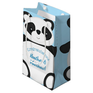 Blue Panda Bear Baby Shower Small Gift Bag