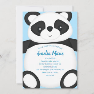Blue Panda Bear Birthday Party Invitation