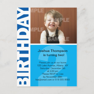 Blue Panel 2nd birthday Invitation Postcard