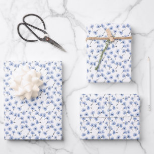 Blue Pansies on White  Wrapping Paper Sheet