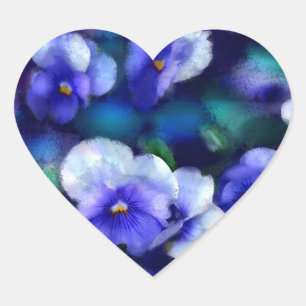 Blue Pansies Pansy Flower Floral Painting Heart Sticker