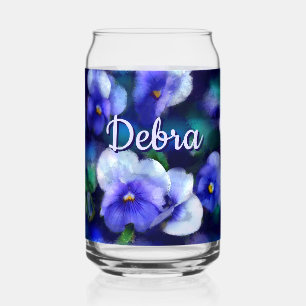 Blue Pansies Pansy Flower Floral Personalized Can Glass