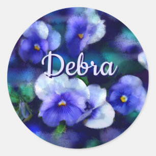Blue Pansies Pansy Flower Floral Personalized Classic Round Sticker