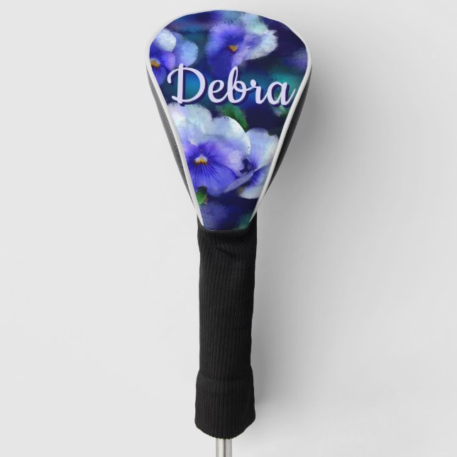 Blue Pansies Pansy Flower Floral Personalized Golf Head Cover (Front)
