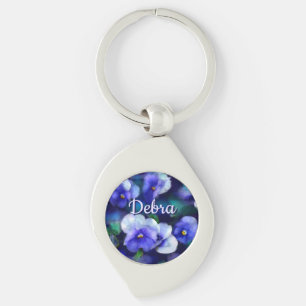 Blue Pansies Pansy Flower Floral Personalized Keychain