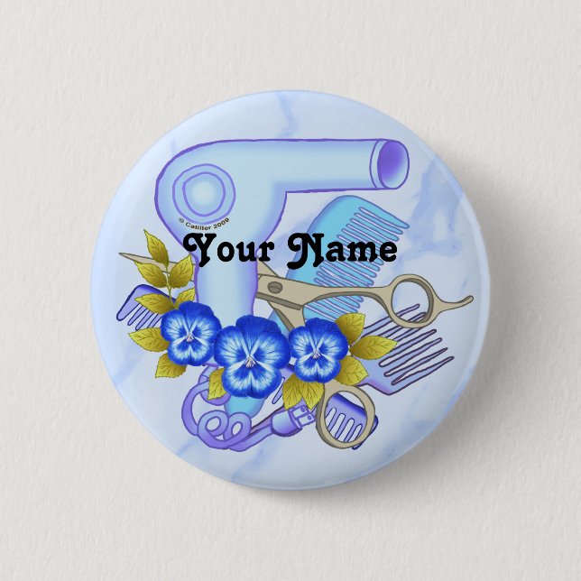 Blue Pansy Beautician  2 Inch Round Button (Front)
