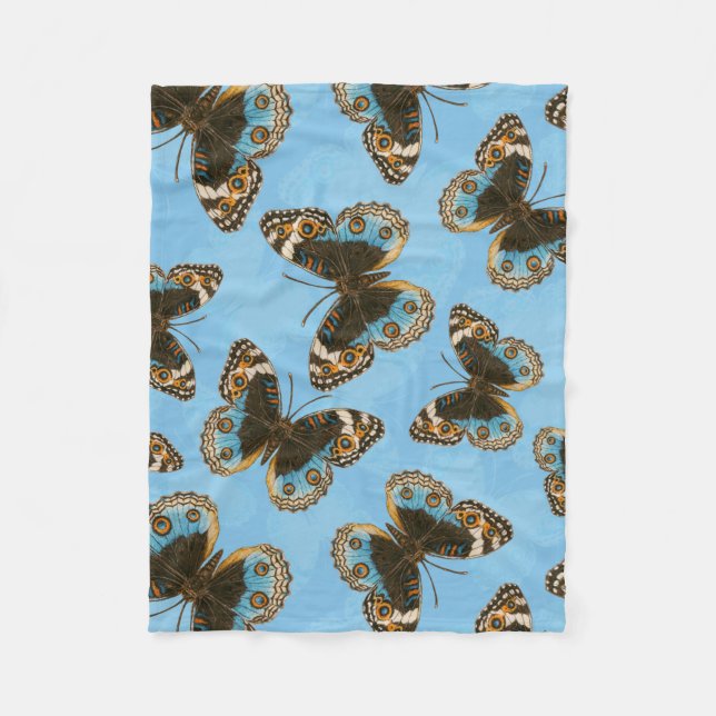 Blue Pansy Butterfly pattern Fleece Blanket (Front)