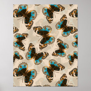 Blue Pansy Butterfly pattern on off white Poster