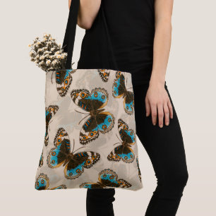 Blue Pansy Butterfly pattern on off white Tote Bag