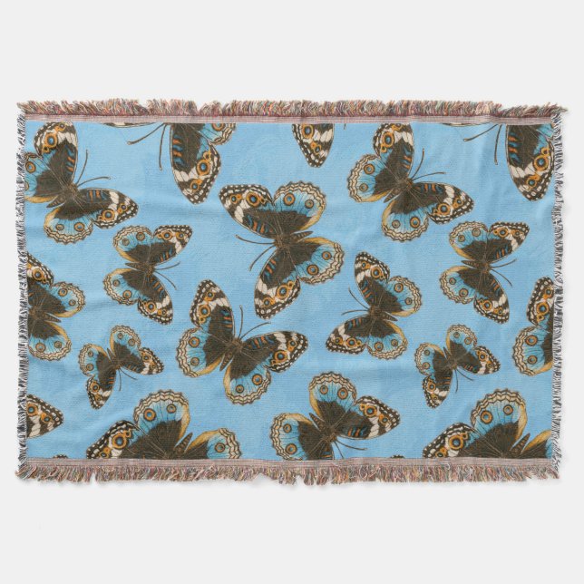 Blue Pansy Butterfly pattern Throw Blanket (Front)