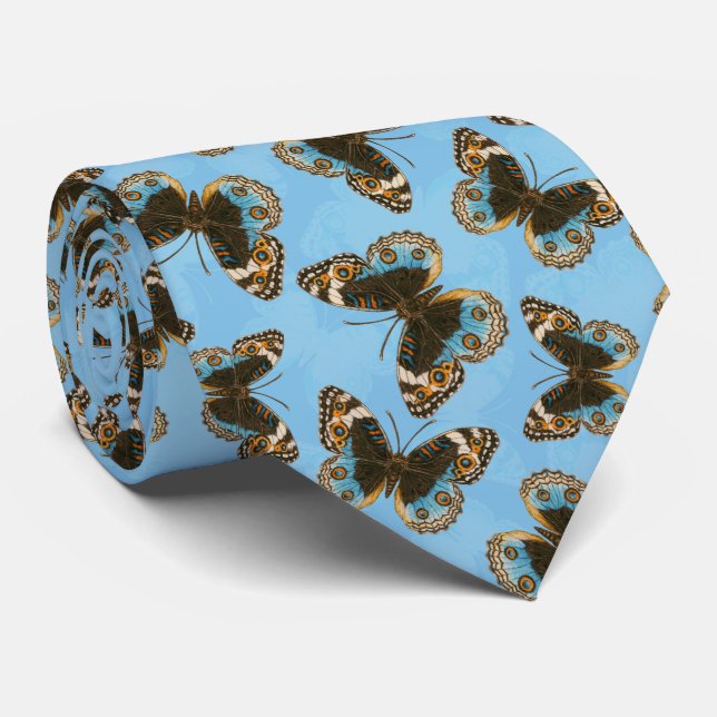 Blue Pansy Butterfly pattern Tie (Rolled)