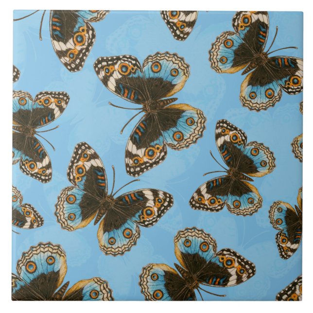 Blue Pansy Butterfly pattern Tile (Front)