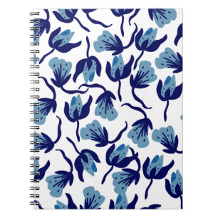 Blue Pansy Floral: Hand-Drawn Seamless. Notebook