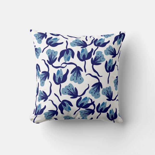 Blue Pansy Floral: Hand-Drawn Seamless. Throw Pillow (Front)