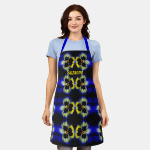 Blue Pansy Flower Abstract Pattern Personalized  Apron