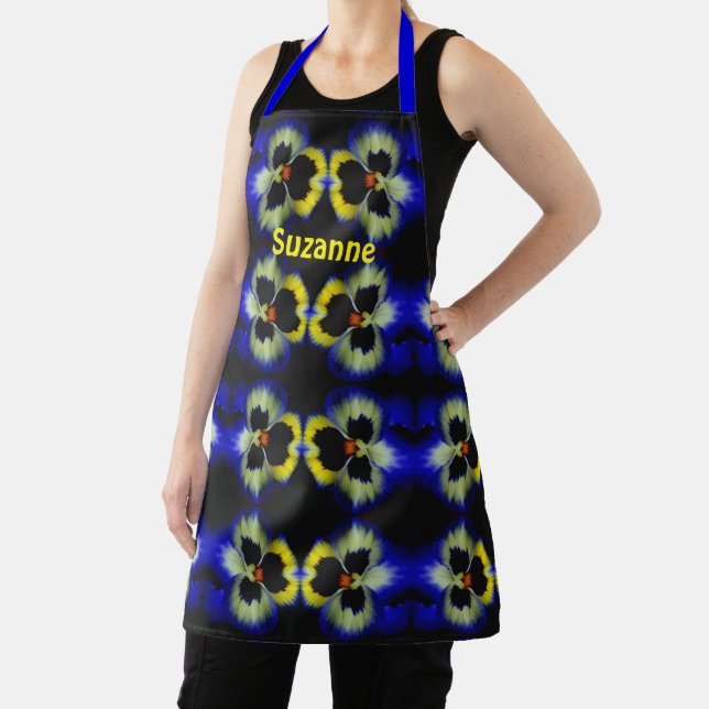 Blue Pansy Flower Abstract Pattern Personalized  Apron (Insitu)