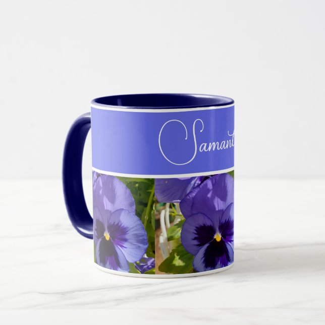 Blue Pansy Flower Floral Womans Name Mug (Front Left)