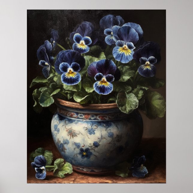Blue Pansy Flowers Art Print Poster (Front)