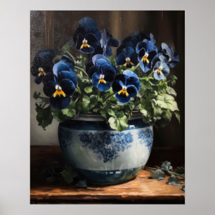 Blue Pansy Flowers Art Print Poster
