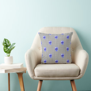 Blue Pansy on Grey Throw Pillow