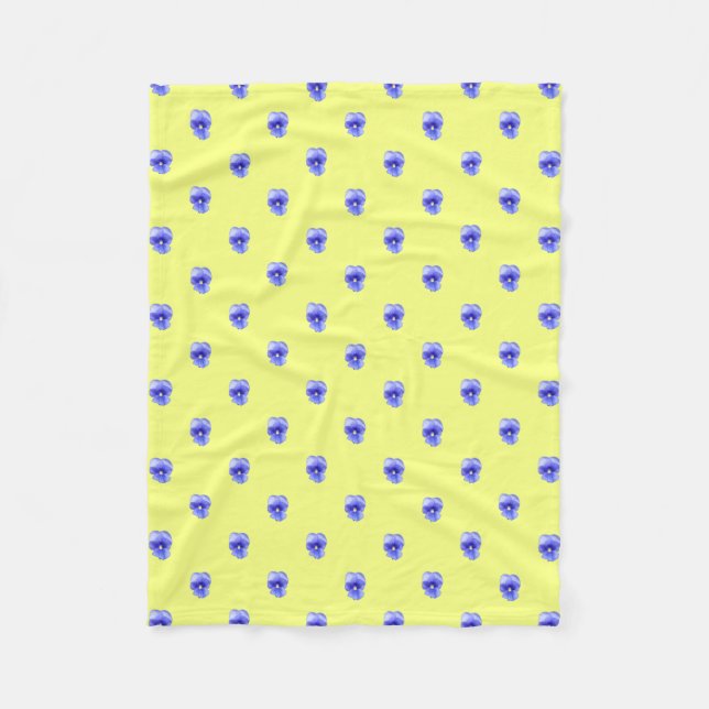 Blue Pansy on Yellow - Fleece Blanket (Front)