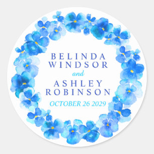 Blue pansy wreath personalized watercolor stickers