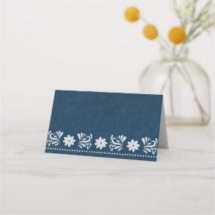Blue Papel Picado Mexican Theme Wedding Place Card