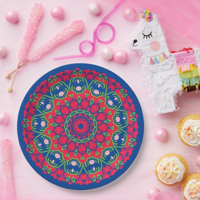 Blue Paper Plate with Circular Design (Party)