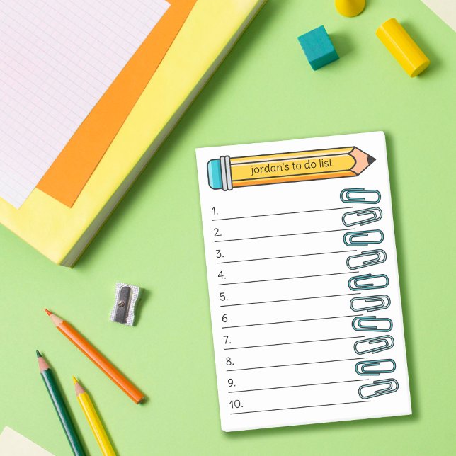 Blue Paperclips & Pencil Your Name 10 To Do List Post-it Notes (Creator Uploaded)