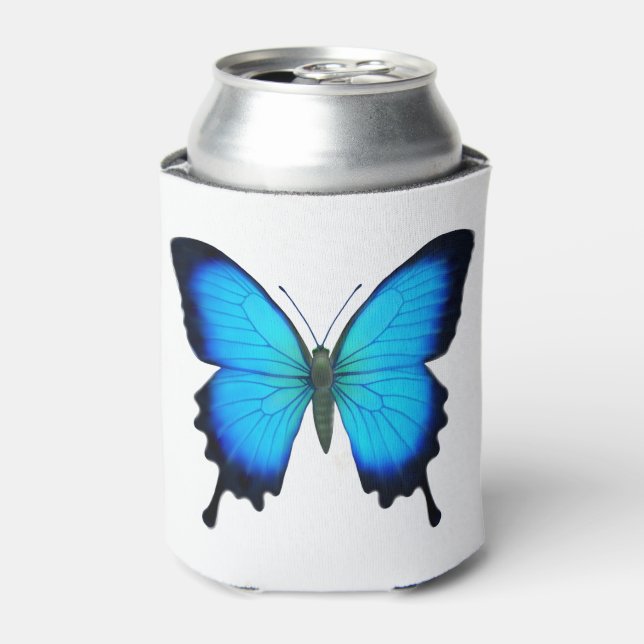 Blue Papilio Ulysses Butterfly Can Cooler (Can Front)