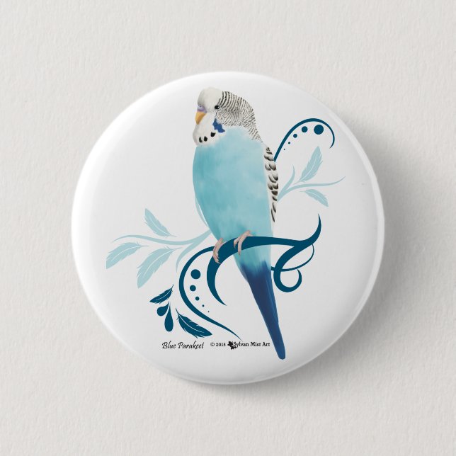 Blue Parakeet 2 Inch Round Button (Front)