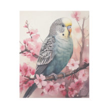 Blue Parakeet and Cherry Blossoms