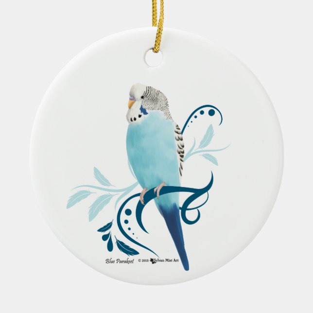 Blue Parakeet Ceramic Ornament (Front)
